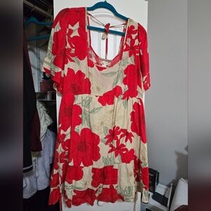 Floral Red and Cream Dress BOG Collective